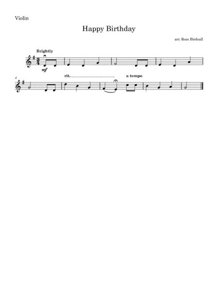 Happy Birthday for Beginning Violin (arr. Ross Birdsall)