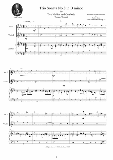 Albinoni - Trio Sonata No.8 in B minor Op.1 for Two Violins and Cembalo or Piano (arr. Santino Cara)