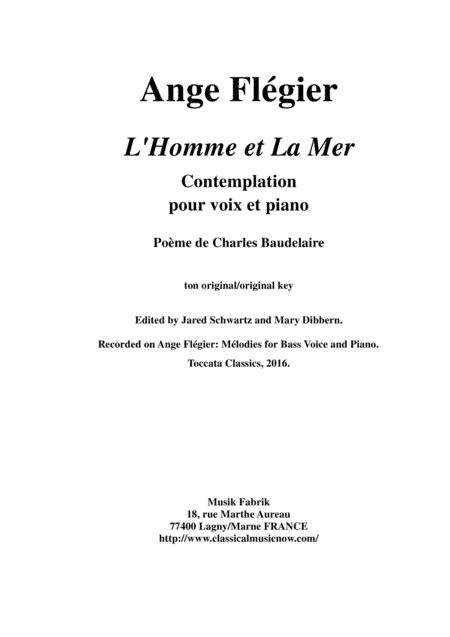 Ange Flégier:  L'Homme et La Mer for bass voice and piano (arr. Musik Fabrik Music Publishing)