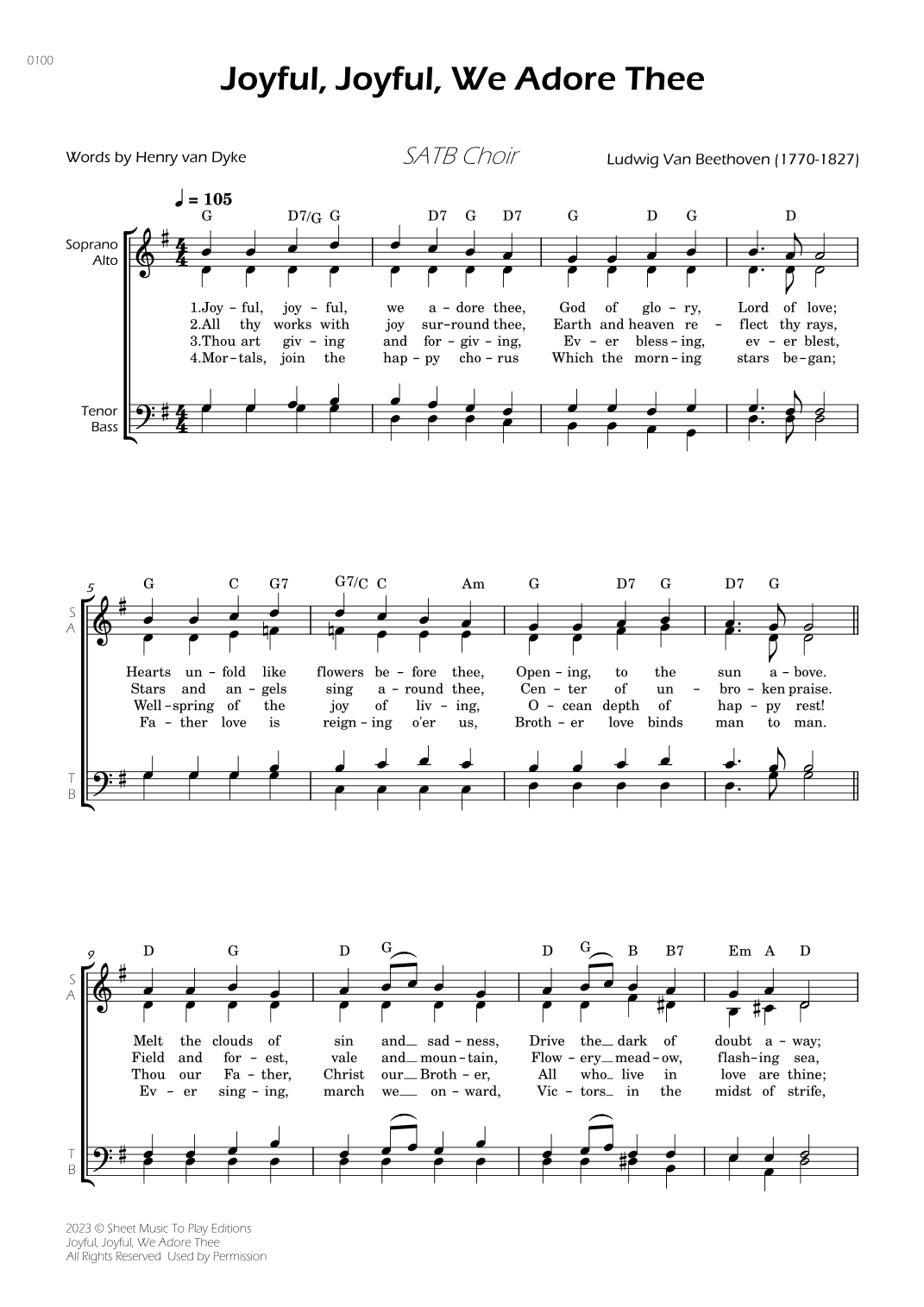 Joyful, Joyful, We Adore Thee - SATB Choir - W/Chords (arr. César Madeira)