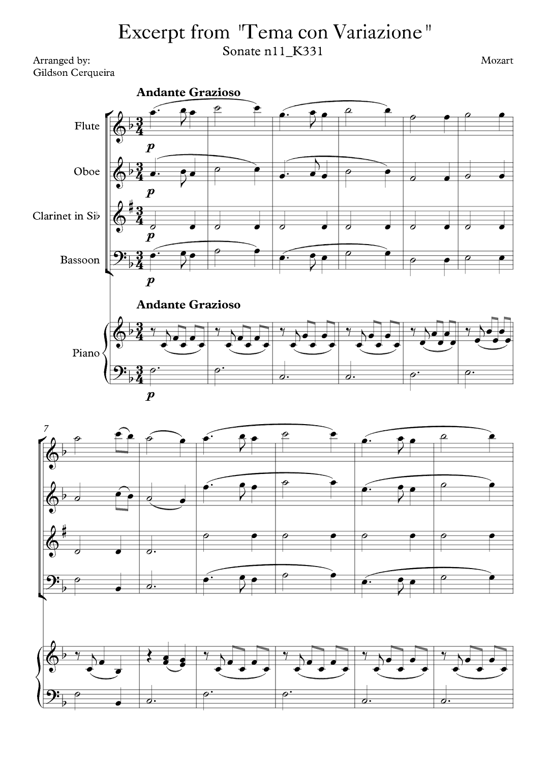 Excerpt from sonate k331 - "Tema con Variazione" (arr. Gildson Cerqueira)