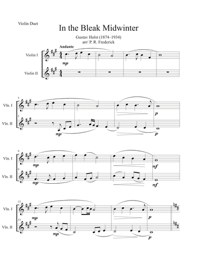 In the Bleak Midwinter (Violin Duet) (arr. P. R. Frederick)