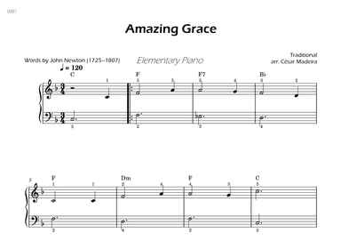 Amazing Grace - Elementary Piano - W/Chords (Full Score) (arr. César Madeira)