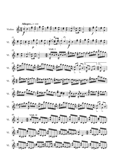 W.A. Mozart. Variations K. 265, transcription for violin solo (arr. Flavio Keller)