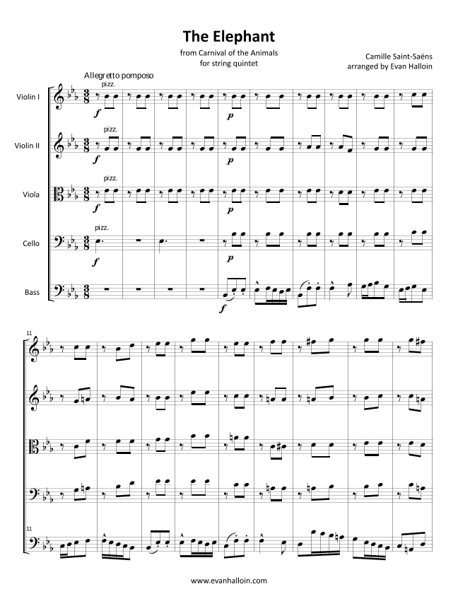 Saint-Saëns - The Elephant, for string quintet (arr. Evan Halloin)