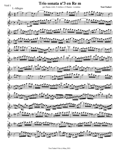 Trio sonata nº3 in D minor for flute, violin & cello or 2 violins & cello and basso continuo (PARTS