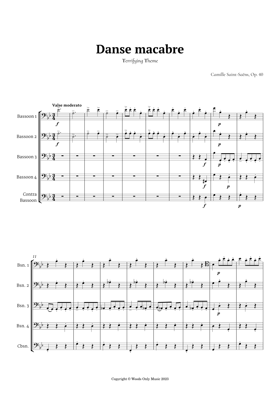 Danse Macabre by Camille Saint-Saens for Bassoon Quintet (arr. Ander)