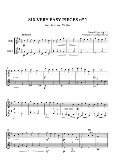 Six Very Easy Pieces nº 1 (Andante) - Flute and Violin (arr. Henrique Oliveira)