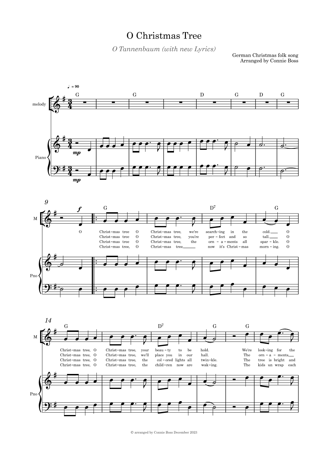 O Christmas Tree child or soprano solo and piano (arr. Connie Boss)