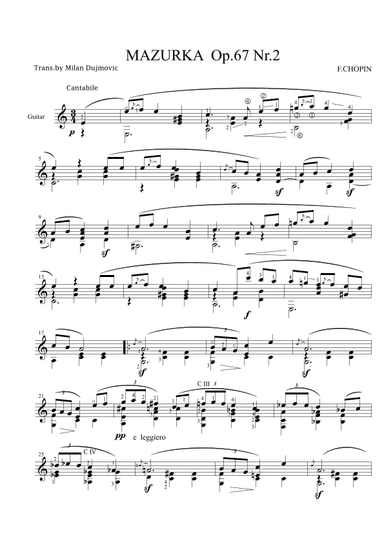 Mazurka Op.67 No.2 (arr. Milan Dujmović)