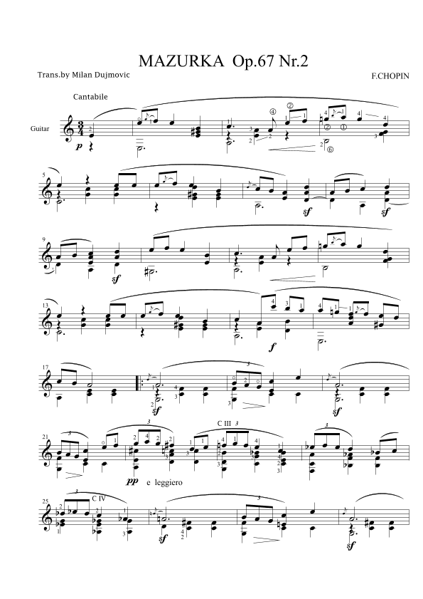 Mazurka Op.67 No.2 (arr. Milan Dujmović)