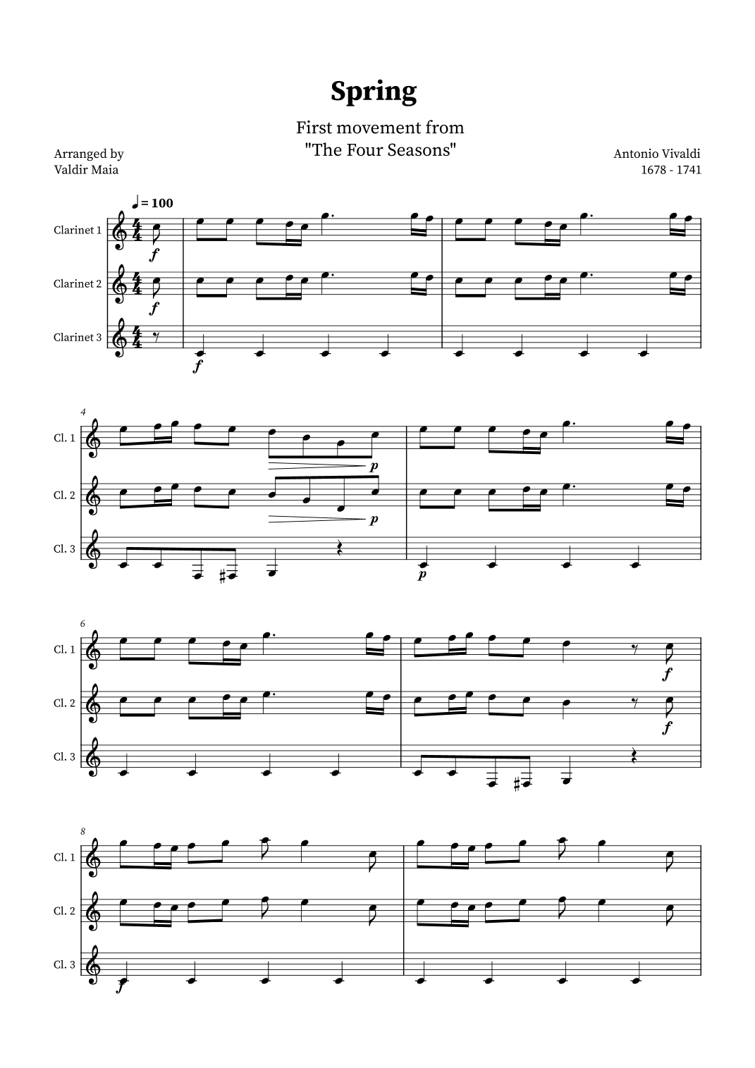 Spring - The Four Seasons for Clarinet Trio (arr. Valdir Maia)