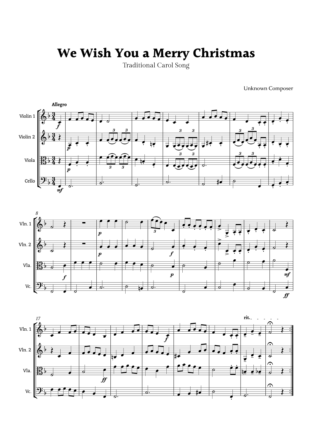 We Wish you a Merry Christmas for String Quartet (arr. Rika K.)