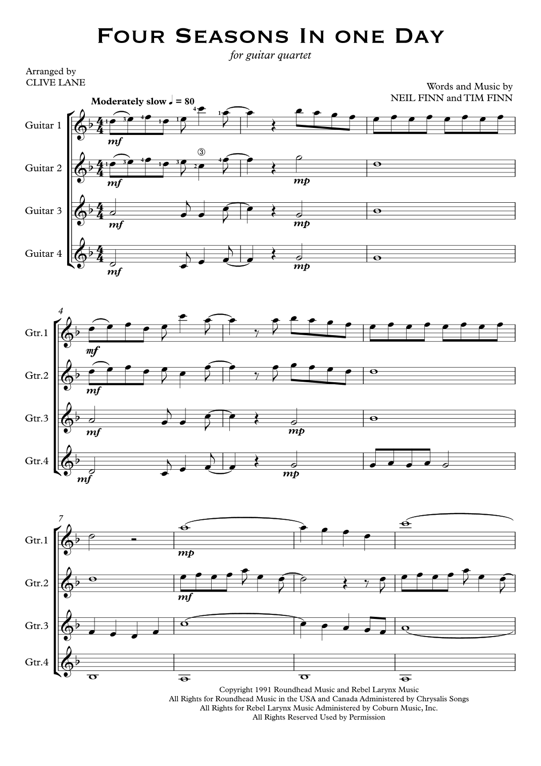 Four Seasons In One Day (arr. Clive Lane)
