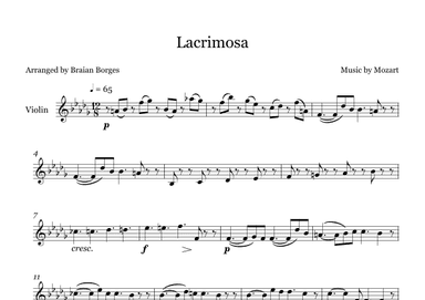 Lacrimosa in E Major - For Violin (arr. Braian Borges)