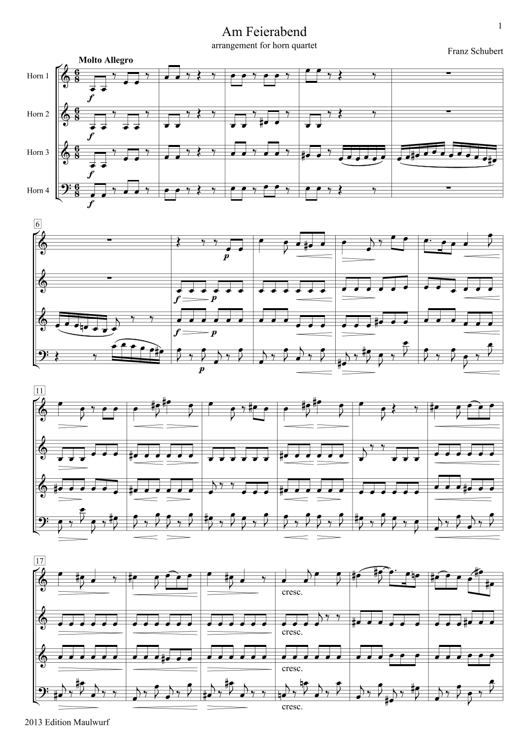 Am Feierabend (arr. Edition Maulwurf)