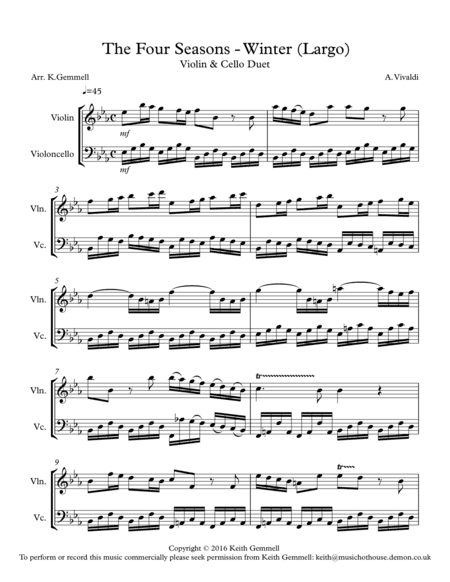 Winter - Four Seasons (Largo): Violin & Cello Duet (arr. K. Gemmell)
