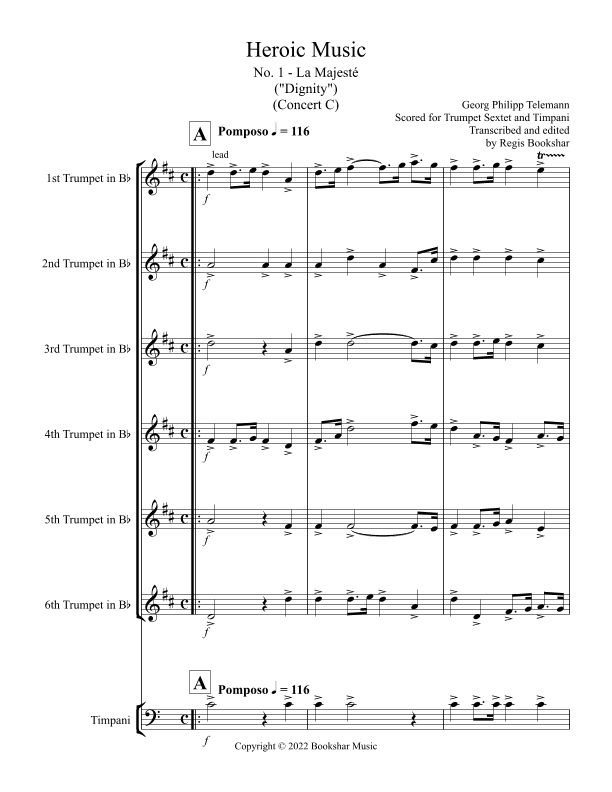 La Majeste (from "Heroic Music") (C) (Trumpet Sextet, Timp) (arr. Regis Bookshar)