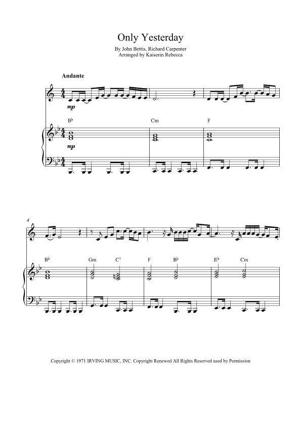 Only Yesterday (arr. Kaiserin Rebecca)