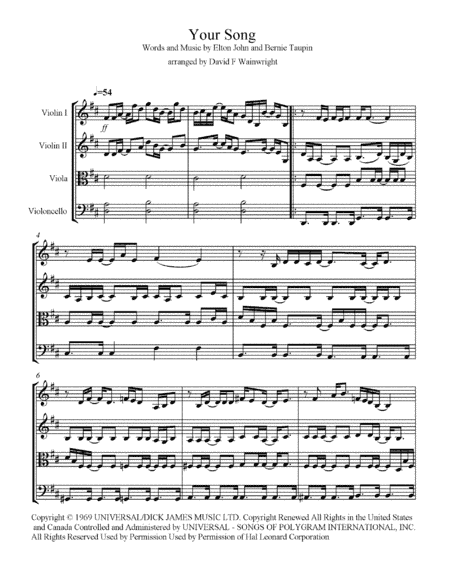 Your Song (arr. David F Wainwright)