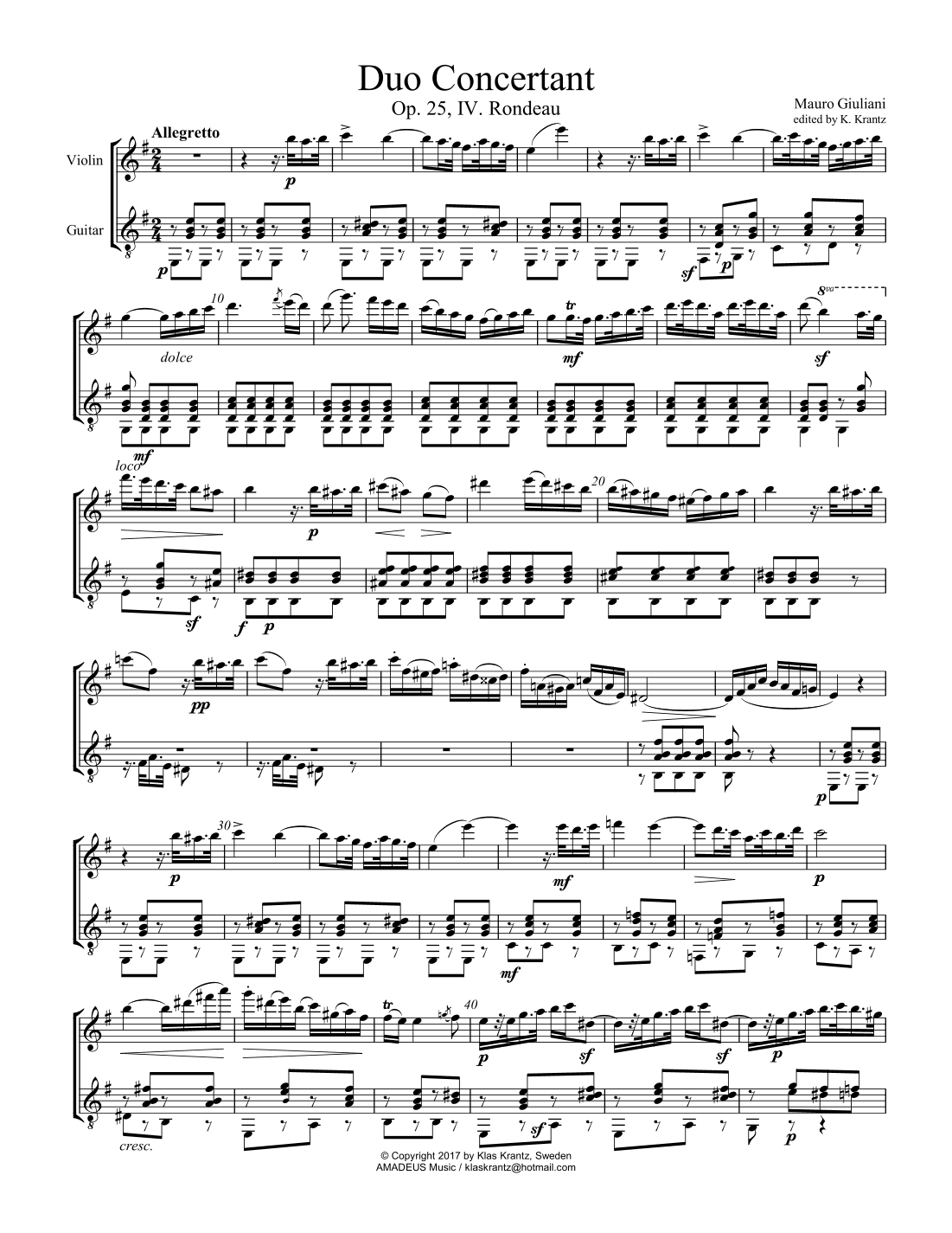 Duo Concertant, Op. 25, Rondeau (iv) for violin and guitar (arr. K. Krantz)