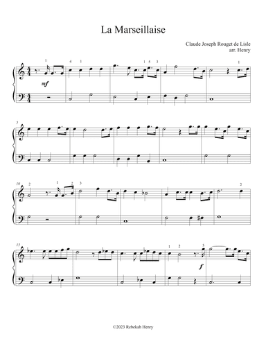 La Marseillaise (French National Anthem) - early intermediate piano (arr. Rebekah Henry)
