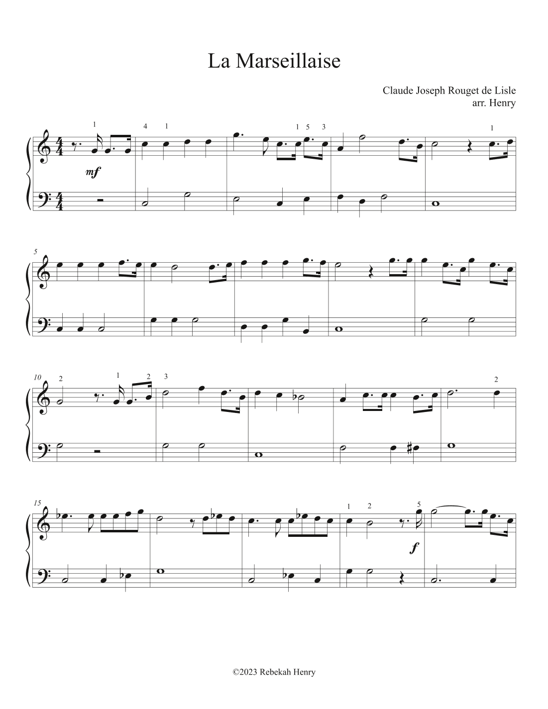 La Marseillaise (French National Anthem) - early intermediate piano (arr. Rebekah Henry)