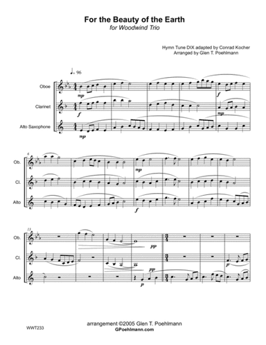 FOR THE BEAUTY OF THE EARTH - OBOE (Flute), CLARINET & ALTO SAX (unaccompanied) (arr. Glen Poehlmann)