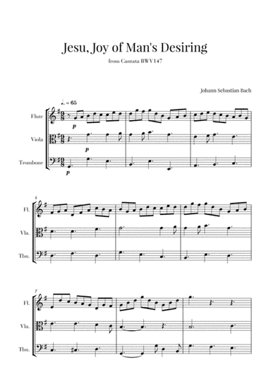 Bach - Jesu, Joy of Man's Desiring for Flute, Viola and Trombone (arr. Cadenza Editions)