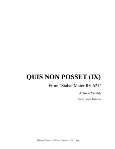 QUIS NON POSSET (IX) - (From Stabat Mater- RV 621) - For Alto,and Organ 3 staff (arr. Renato Tagliabue)