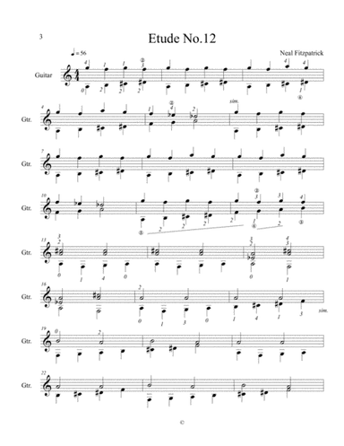 Etude No.12 For Guitar by Neal Fitzpatrick-Standard Notation