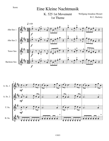 Eine Kleine Nachtmusik (A Little Night Music) for Saxophone Quartet (arr. B. C. Dockery)