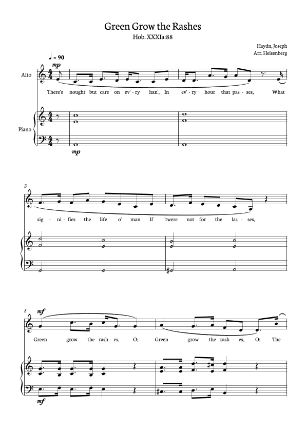 Joseph Haydn - Green Grow The Rashes For Alto with Piano in A minor (arr. Heisenberg)