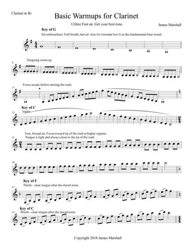 Basic Warmups for Clarinet and Tonguing Exercises