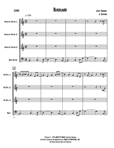 Birdland - Score Only (arr. Jeremy Shepard)
