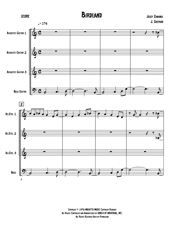 Birdland - Score Only (arr. Jeremy Shepard)