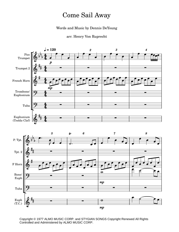 Come Sail Away (arr. Henry Von Ruprecht)