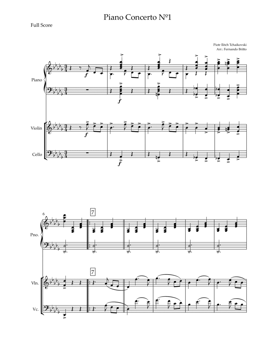 Piano Concerto Nº 1 - 1st Mov. Theme (P. Tchaikovsky) for Piano Trio (arr. Fernando Britto)