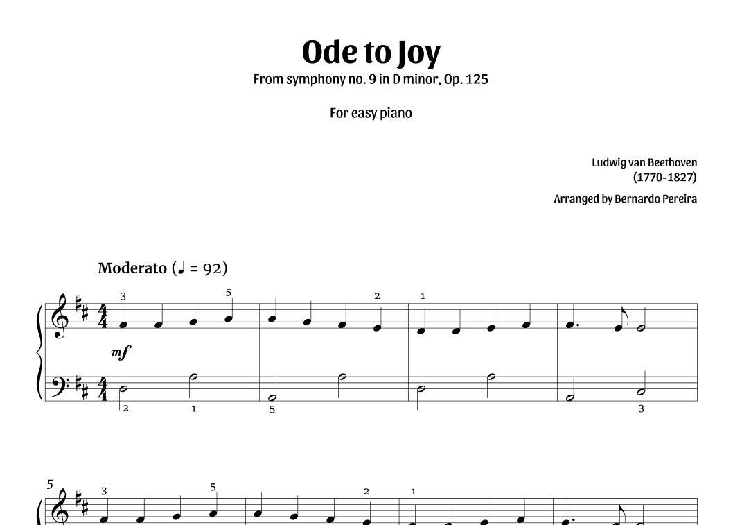 Ode To Joy (easy piano) (arr. Bernardo Pereira)