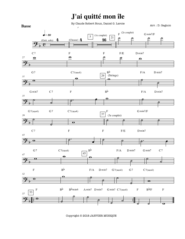 J'ai Quitte Mon Ile - Score Only (arr. D.Gagnon)