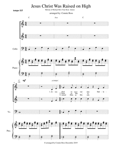 Jesus Christ Was Raised On High - cello, vocal duet and piano (arr. Connie Boss)