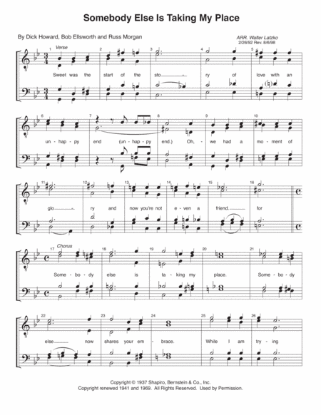 Somebody Else Is Taking My Place (arr. Walter Latzko)