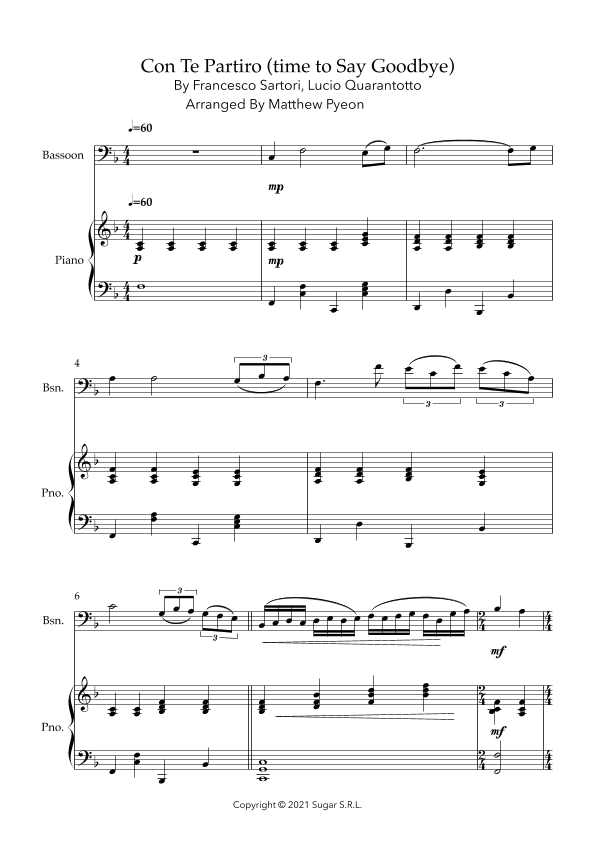 Con Te Partiro (time To Say Goodbye) (arr. Matthew pyeon)
