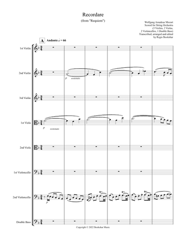 Recordare (from "Requiem") (F) (String Orchestra - 3 Violins, 2 Violas, 2 Cellos, 1 Bass) (arr. Regis Bookshar)