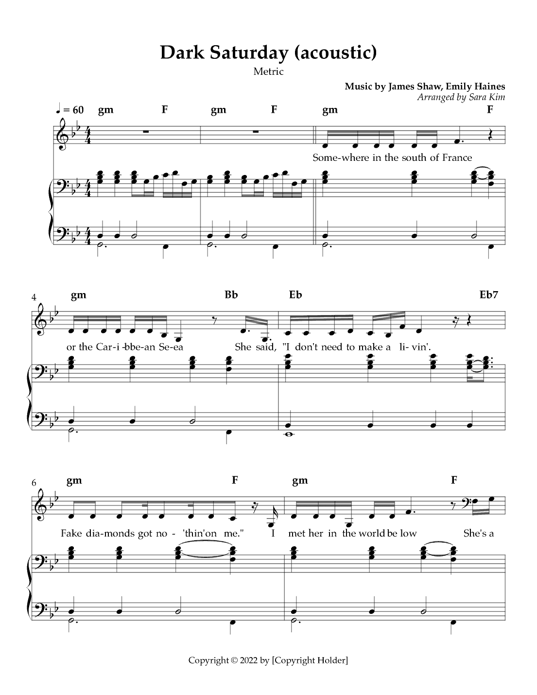 Dark Saturday (arr. Sara Kim)