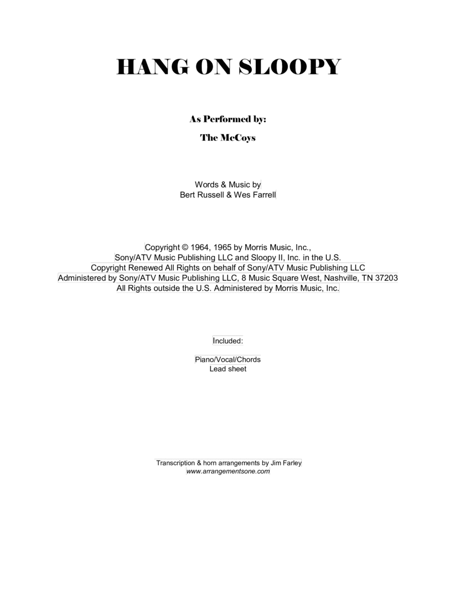 Hang On Sloopy (arr. Jim Farley www.arrangementsone.com)