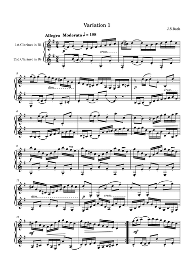 J.S.Bach: Goldberg Variation 1 for two clarinets (arr. Saho Omukai)