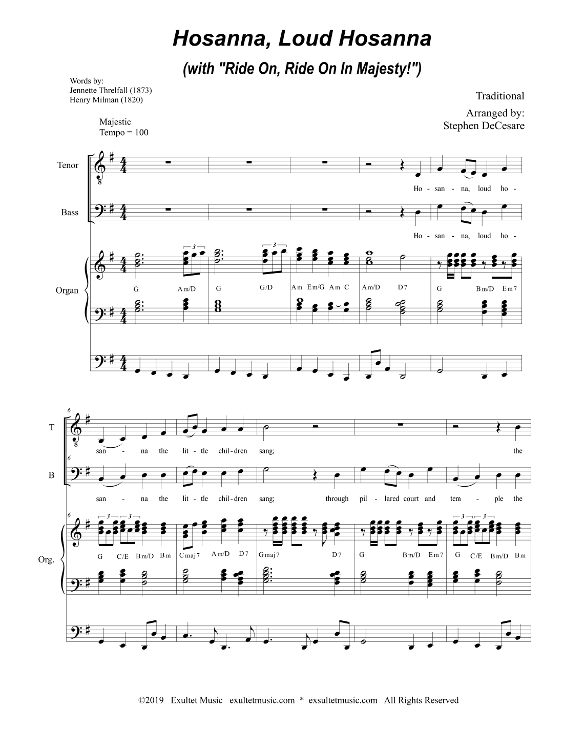 Hosanna, Loud Hosanna (with "Ride On, Ride On In Majesty!") (Duet for Tenor and Bass Solo - Organ) (arr. Stephen DeCesare)
