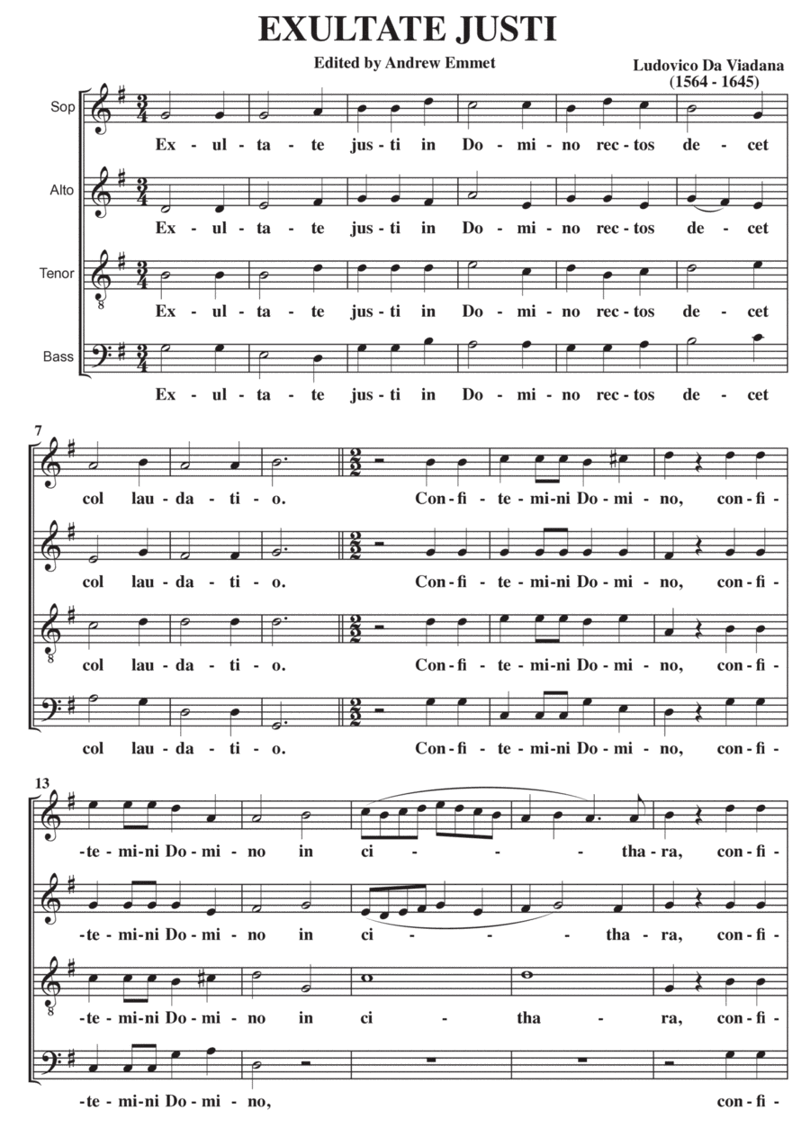 Exultate Justi A Cappella SATB (arr. Edited by Andrew Emmet)