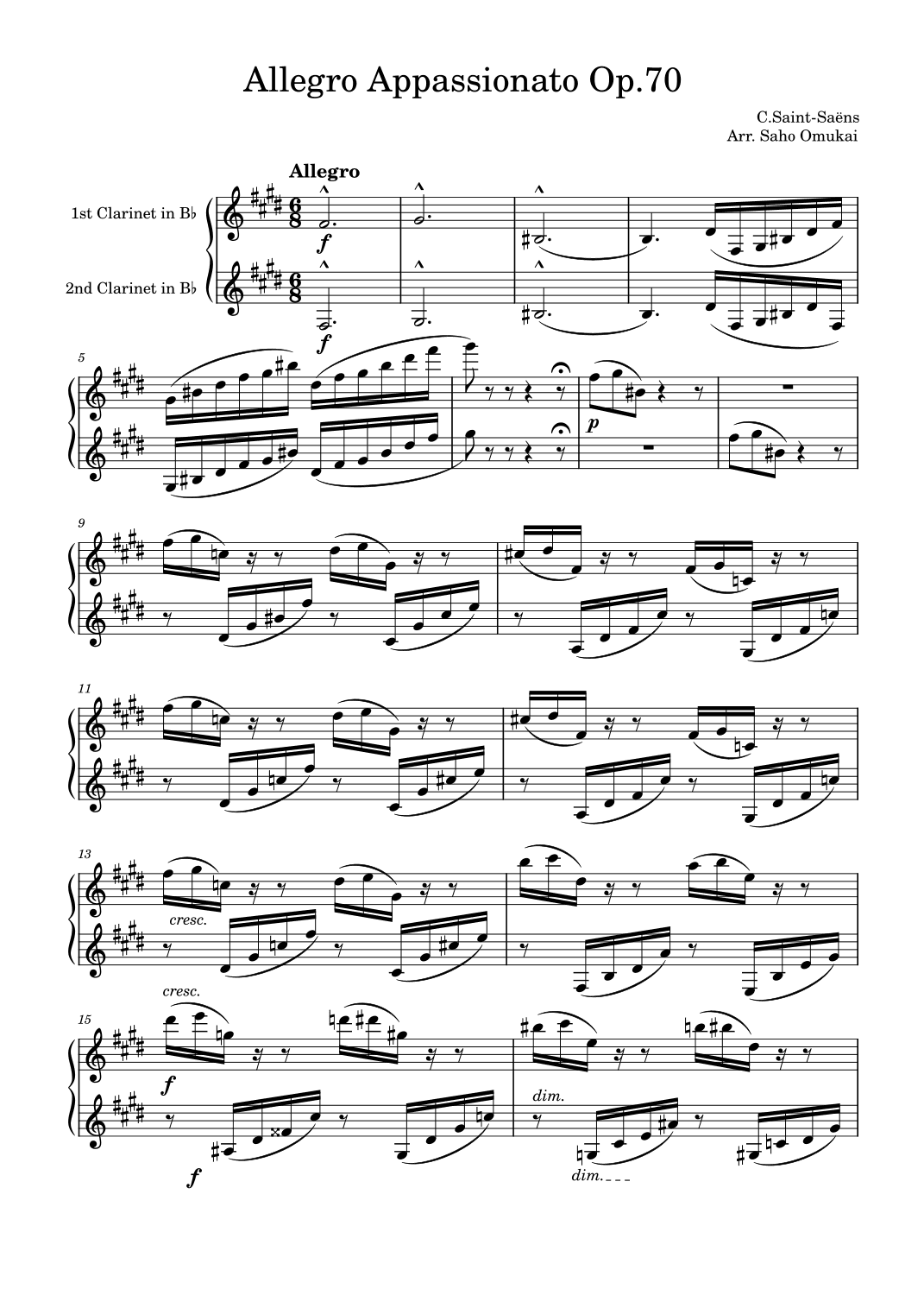 Saint-Säens: Allegro appasionato Op.70 for two clarinets (arr. Saho Omukai)